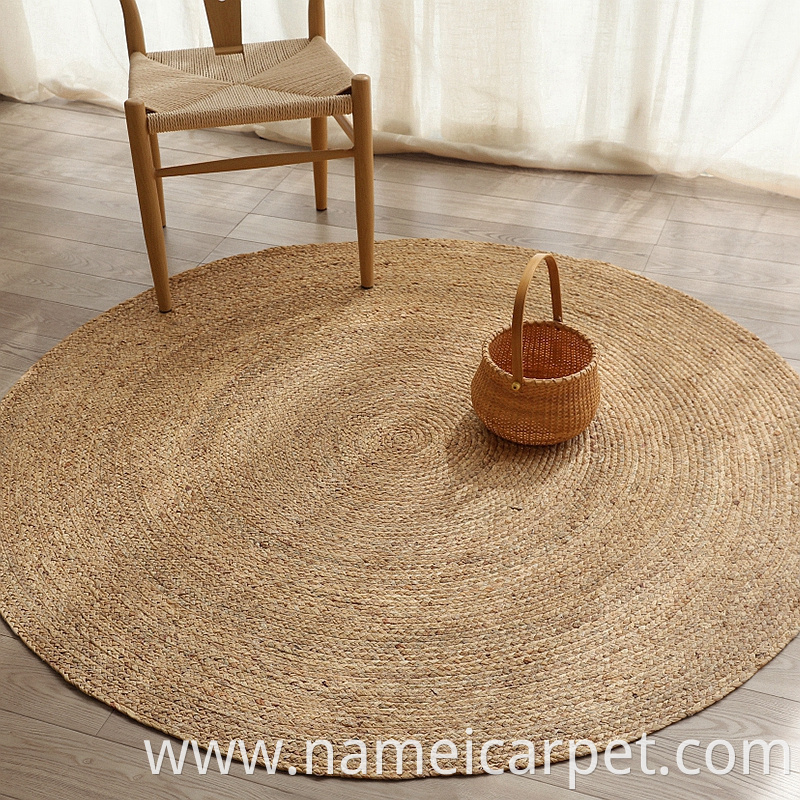 Round Natural Fiber Water Hyacinth Braided Rug Carpet Floor Mats